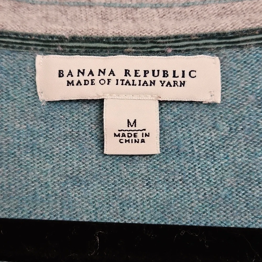 Banana Republic Women's Teal Double Trim V-Neck Italian Yarn Y2K Sweater